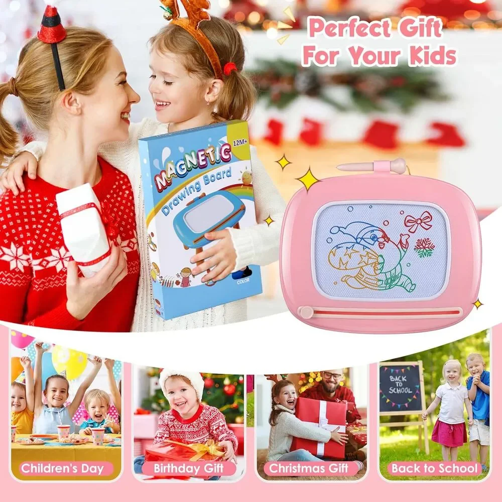 Toddler Magnetic Drawing Board Table Pink Doodle Pad Toy for 1 2 3 Year Old Girl